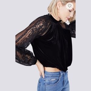 Free People Mock Neck Velvet and Lace Blouse